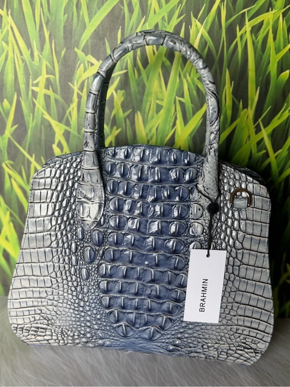 Brahmin Rosetta Bellbottom Blue Ombre Leather Satchel NWT